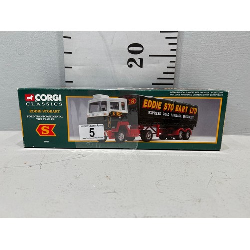 5 - Corgi eddie stobart ford transcontinental tilt trailer boxed