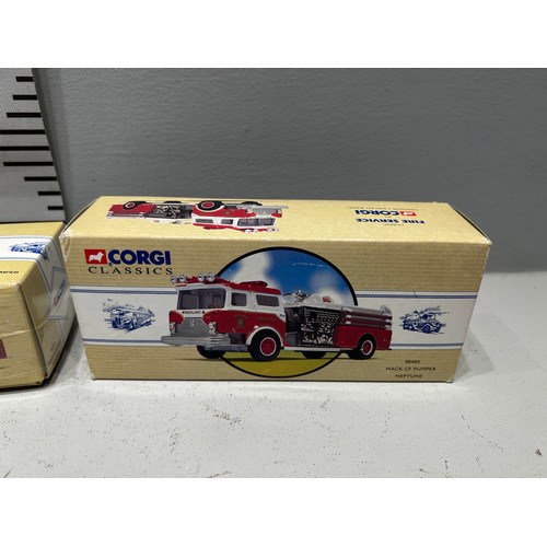 8 - 3 Corgi classics Mack b series pumper, pumper-vero beach, Mack CF pumper Neptune all boxed