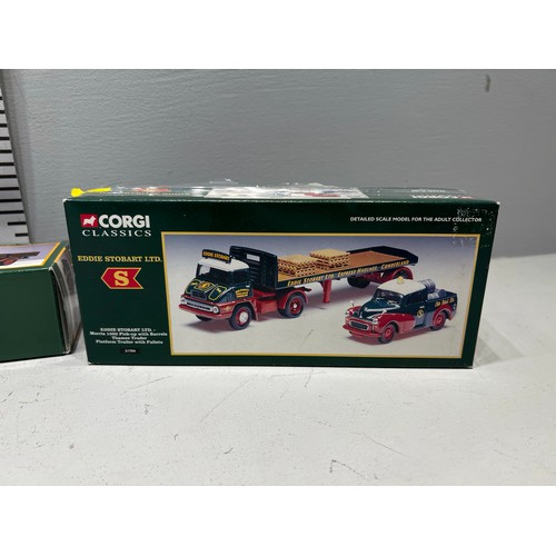 9 - 3 Corgi eddie stobart ERF KV.8 wheel drop side lorry. Land rover moms 1000 pick up with barrels + pl... 