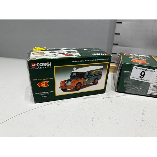 9 - 3 Corgi eddie stobart ERF KV.8 wheel drop side lorry. Land rover moms 1000 pick up with barrels + pl... 