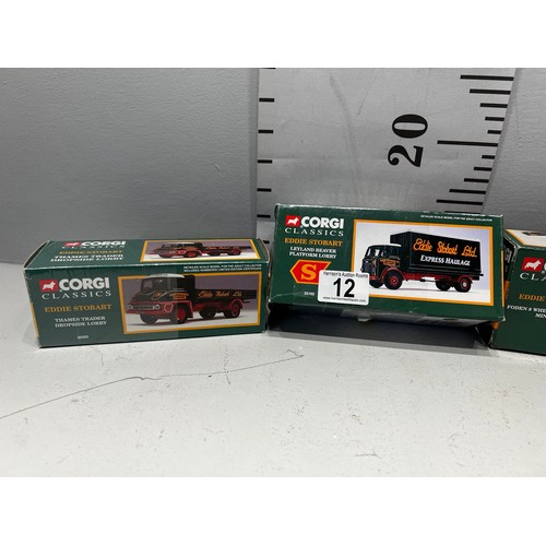 12 - 3 Corgi eddie stobart trucks, foden 8 wheel rigid truck & mini  van, beaver platform lorry, Thames t... 