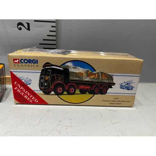 13 - 2 Corgi eddie stobart trucks, all boxed atkinson 8 wheel rigid with load includes unpainted figures ... 