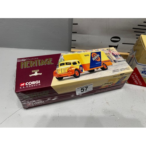 57 - Corgi ltd edition orangina truck + corgi Simon snorkel fire engine boxed