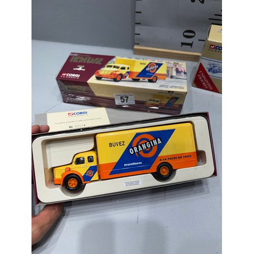 57 - Corgi ltd edition orangina truck + corgi Simon snorkel fire engine boxed