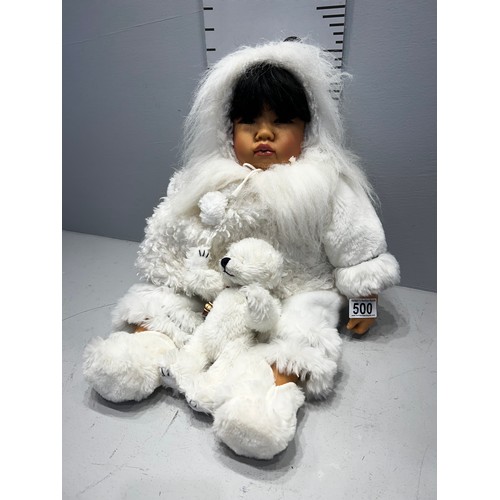 500 - Gotz 279/24 vintage Eskimo baby doll with bear