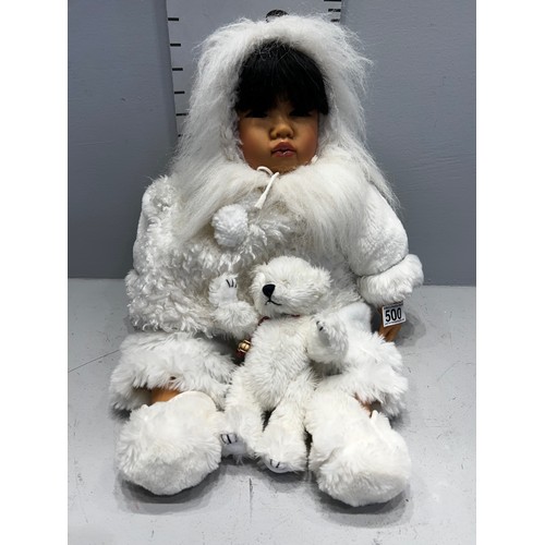 500 - Gotz 279/24 vintage Eskimo baby doll with bear