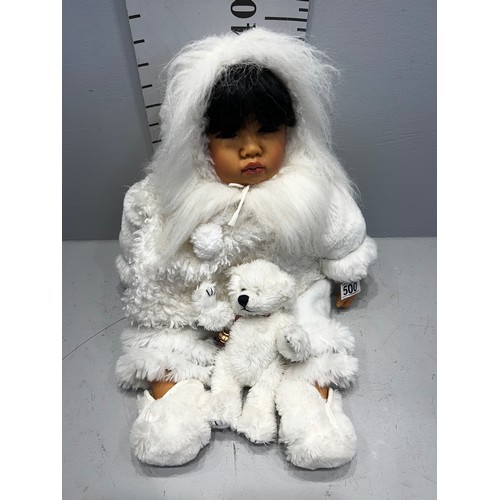 500 - Gotz 279/24 vintage Eskimo baby doll with bear