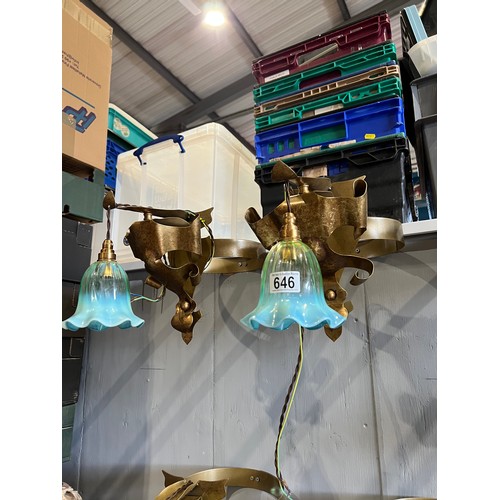 646 - Pair of arts and crafts Nouveau style wall lights with glass shades