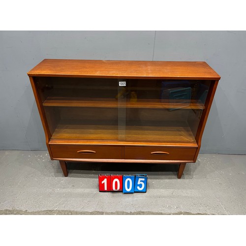 1005 - Jentique mid century teak sliding door bookcase. Very clean