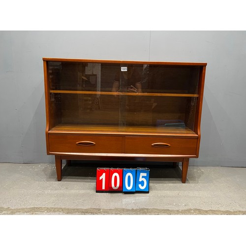 1005 - Jentique mid century teak sliding door bookcase. Very clean