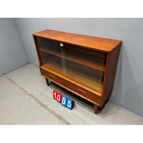 1005 - Jentique mid century teak sliding door bookcase. Very clean