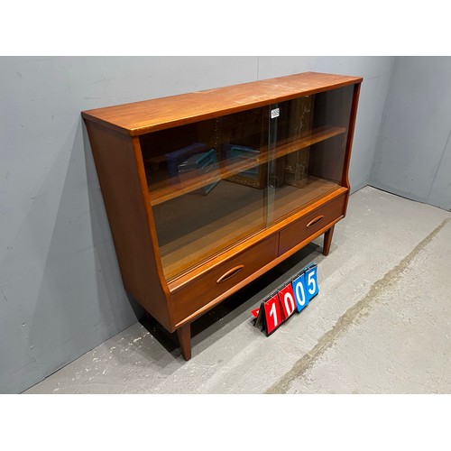 1005 - Jentique mid century teak sliding door bookcase. Very clean