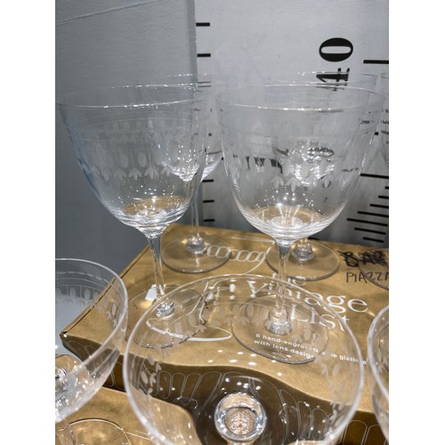 2 - 12 hand engraved wine glasses in box