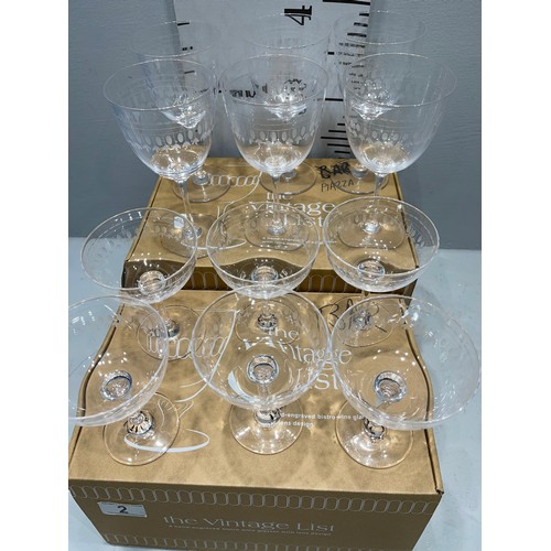 2 - 12 hand engraved wine glasses in box