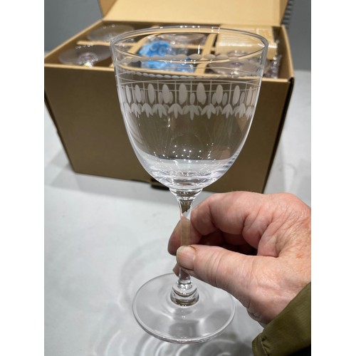 2 - 12 hand engraved wine glasses in box