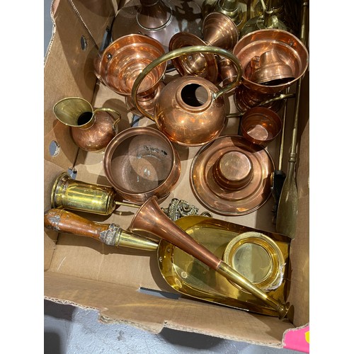 14 - Box of victorian brass + copper ware from Cooplands estate