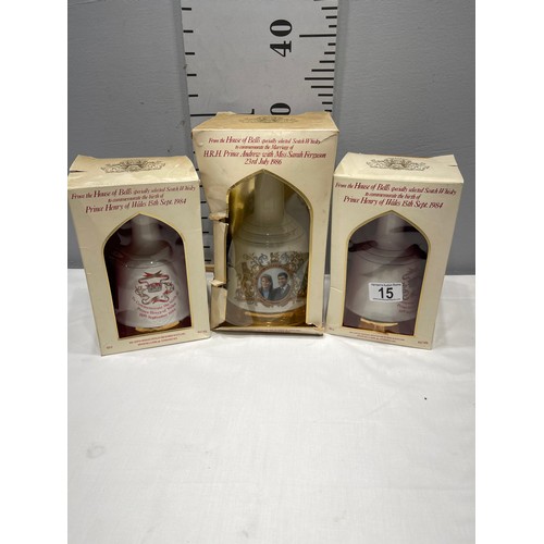 15 - 3 Wade bells whiskey decanters, unopened 'Royalty'