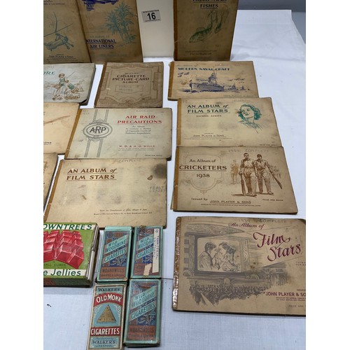 16 - Quantity vintage cigarette cards in albums, Wills, John Player + cigarette boxes with cards inside