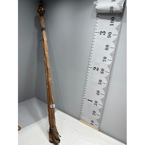 20 - Vintage fishing rod + reel in canvas bag