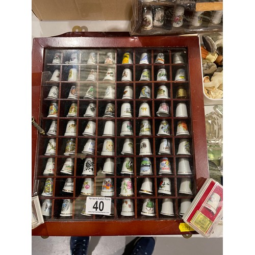 40 - Large quantity china thimbles in displays + trinkets etc