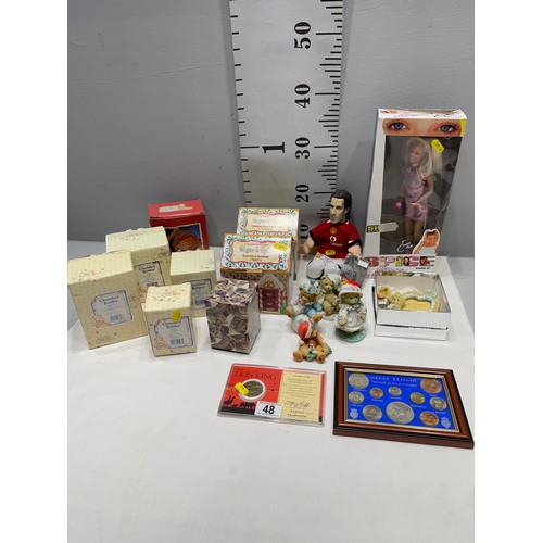 48 - Quantity boxed cherished teddies + 1 loose one. Lion King Ltd Edition coin + certificate, Spice girl... 