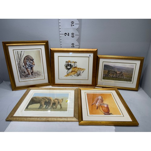 51 - 5 signed Stephen Gaynor Limited Edition Animal prints