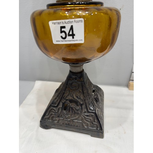 54 - Edwardian oil lamp, bronze lamp/figure, ballroom trophy