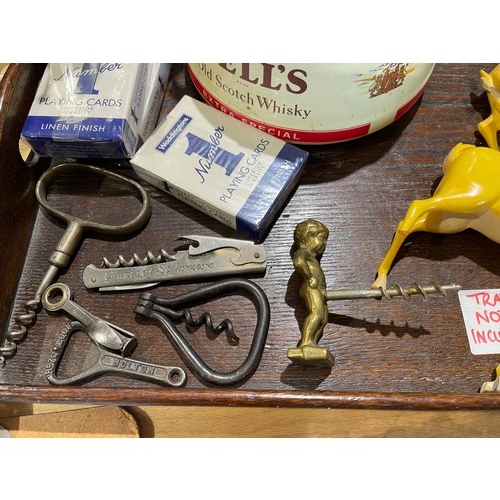 62 - Vintage brewery items. Babycham deers playing cards, cork screws, Wade bells ash tray etc