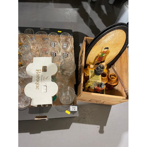 72 - Brewery items, glasses, wooden crate etc