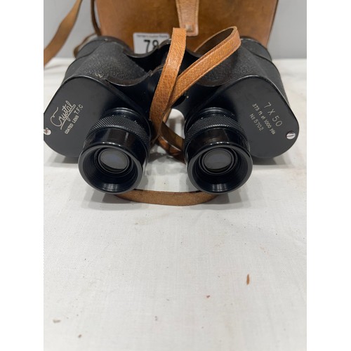 78 - Pair crystal binoculars in leather case. 7 x 50