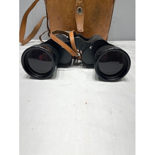 78 - Pair crystal binoculars in leather case. 7 x 50