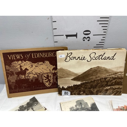 80 - Quantity postcards 1930's + 3 illustrated books. Scotland + Devon