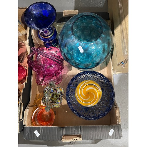 88 - 2 boxes coloured mid century glass