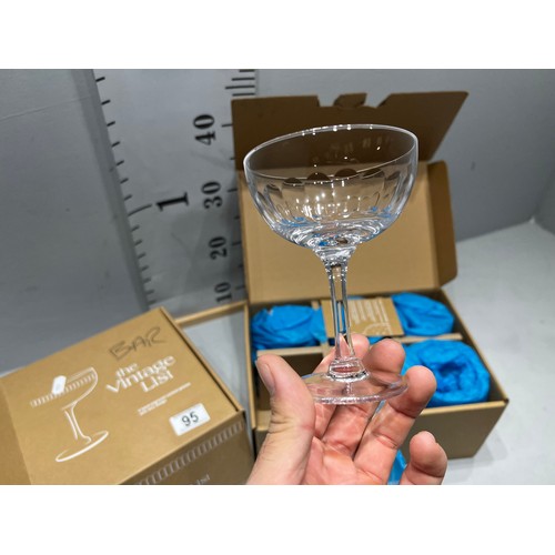 95 - 10 hand engraved cocktail + champagne glasses boxed