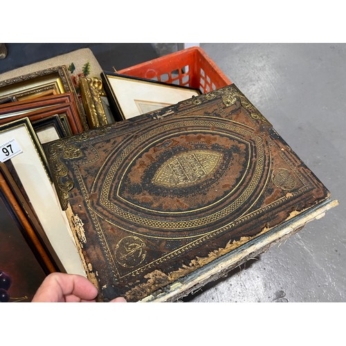 97 - large quantity pictures + distressed Bible. Cooplands estate