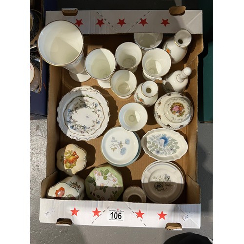 106 - Box china trinkets, Wedgewood, Royal Albert etc