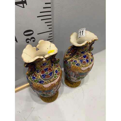 111 - Pair of early oriental Satsuma vases. 1 a/f