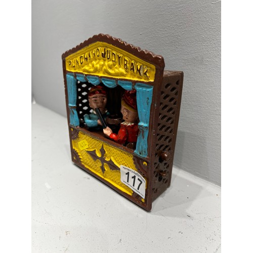 117 - Punch + Judy heavy cast iron money bank