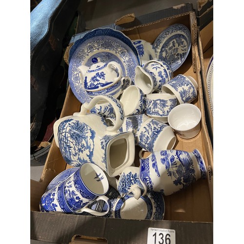 136 - 2 boxes Blue/White pottery