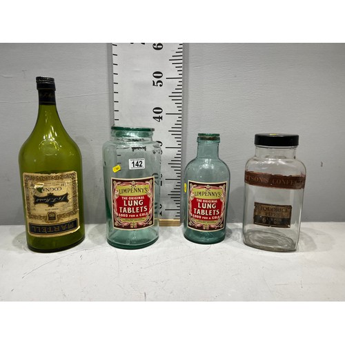 142 - 3 vintage sweet jars + large Martell Brandy bottle All with origional labels