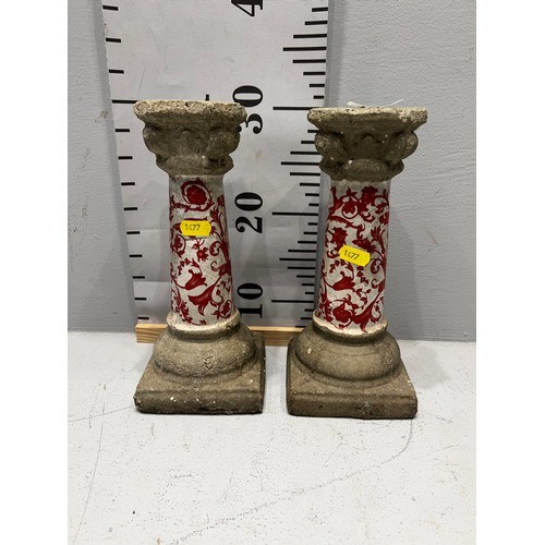 145 - Pair unusual stone candlesticks