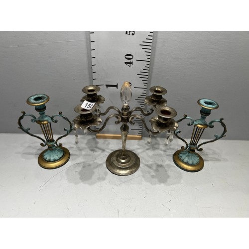 150 - Pair candlesticks + candelabra