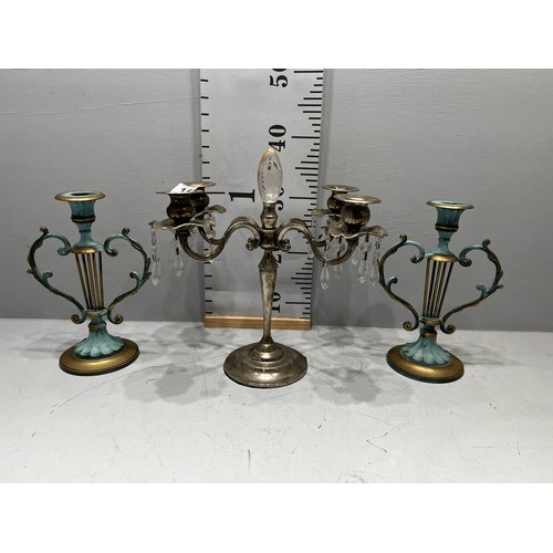 150 - Pair candlesticks + candelabra