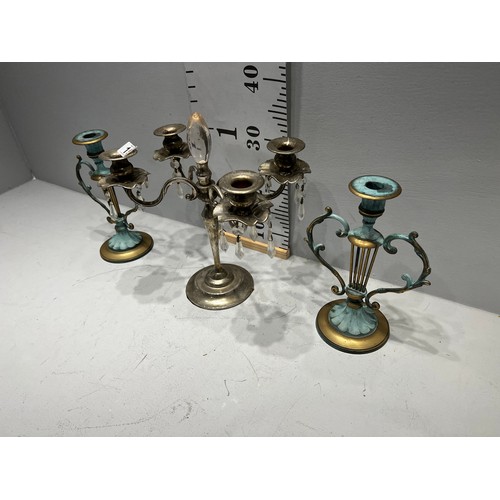 150 - Pair candlesticks + candelabra