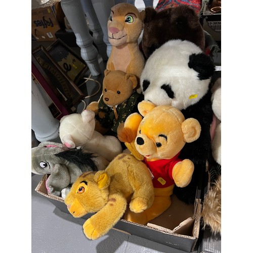 154 - 3 boxed assorted cuddly toys. Snowman, Bugs Bunny, Pooh, Simba, Eeyore etc. All good quality