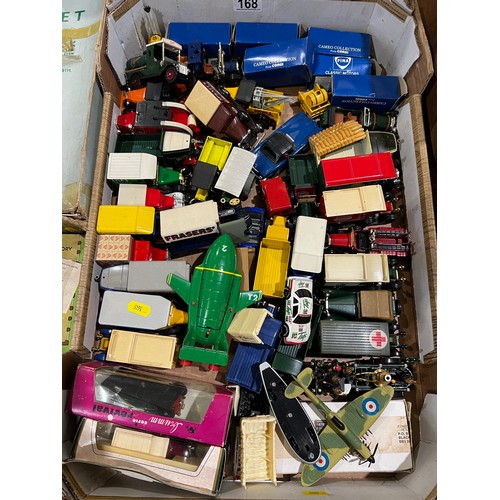 168 - Box of assorted Matchbox / Corgi toy cars, trucks, planes etc