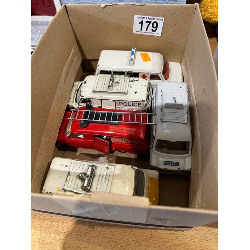 179 - 5 vintage Dinky Police, Ambulance, Fire trucks etc