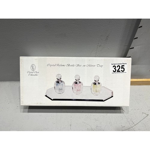 325 - Crystal perfume bottle set on mirror tray boxed