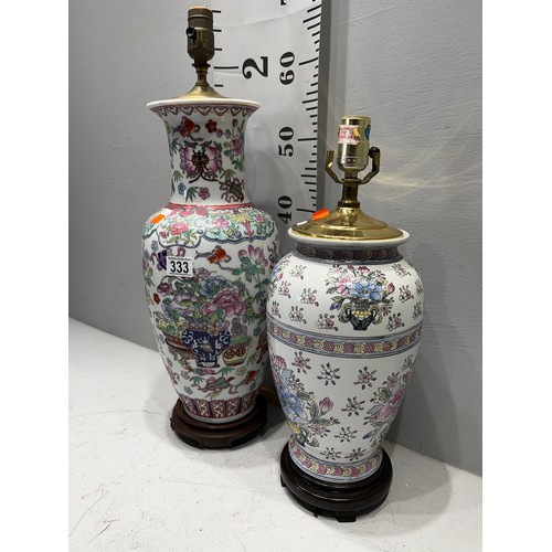 333 - 20thC Floral lamp + 20thC Chinese lamp