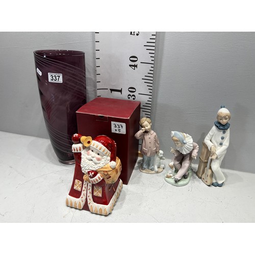 337 - 2 Nao figures + Cascades figure + Vilroy Boch Father Christmas + large vase